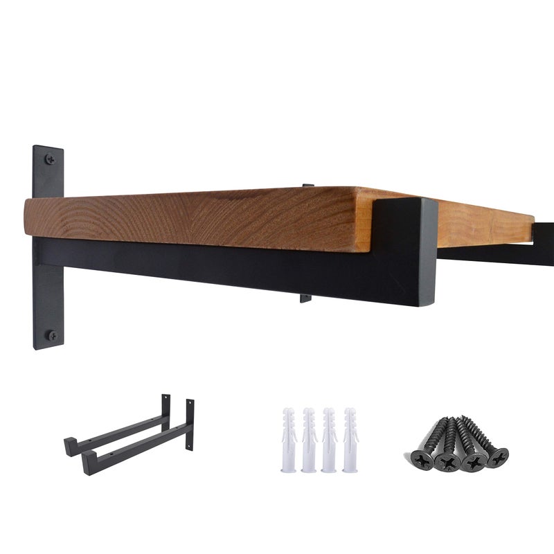 OVOV 2 Pcs Steel Heavy Duty Shelf Brackets Wall Mounted Industrial Metal Shelf Supports Matte Black 8 Inches